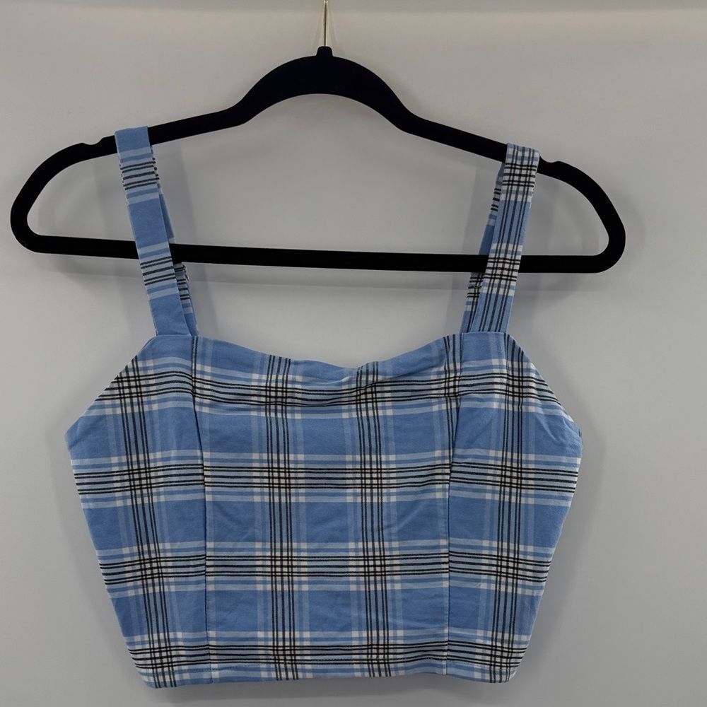 3For$20 Papaya Blue and White Plaid Crop Top NEW Size M